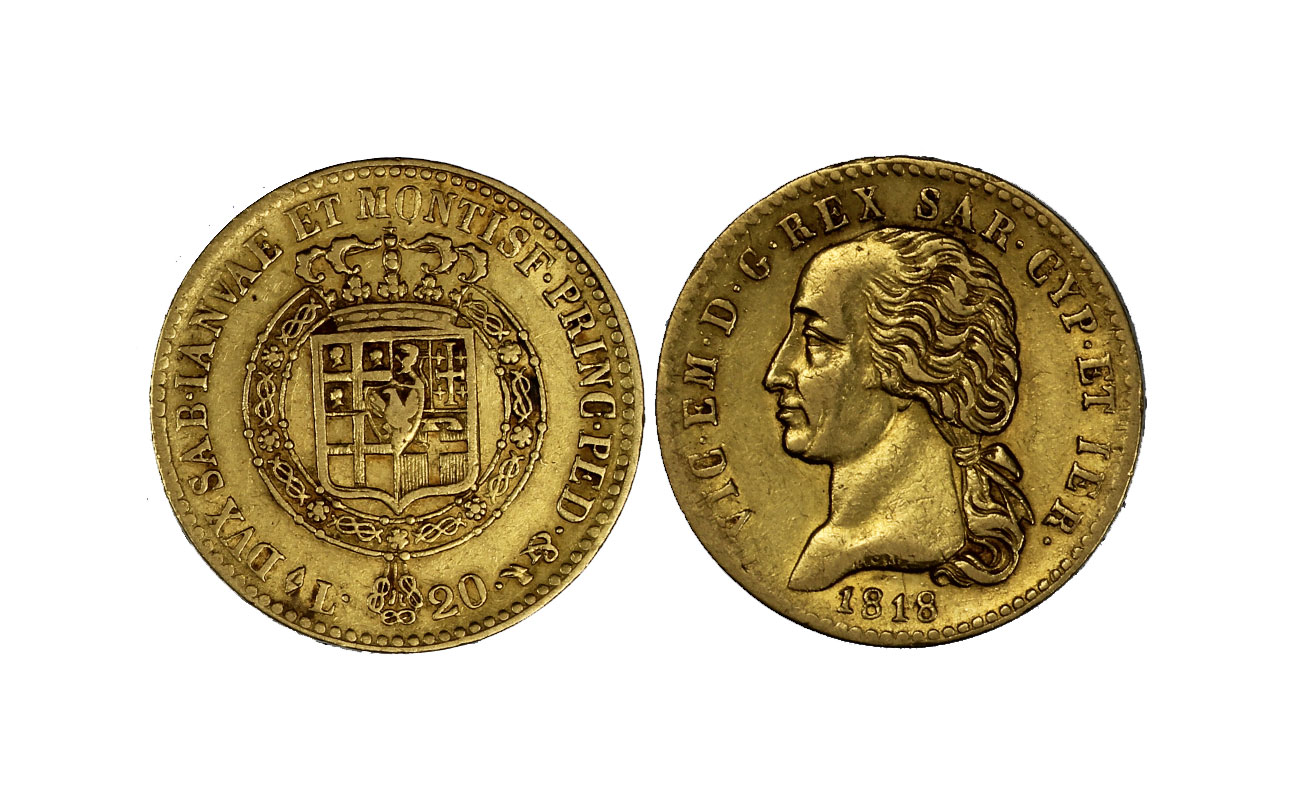 Re Vittorio Emanuele I - 20 lire gr. 6,45 in oro 900/