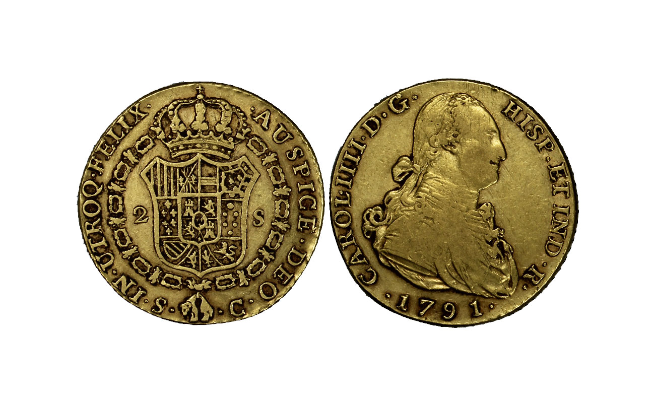 Re Carlo IV - 2 Escudos gr. 6,77 in oro 875/