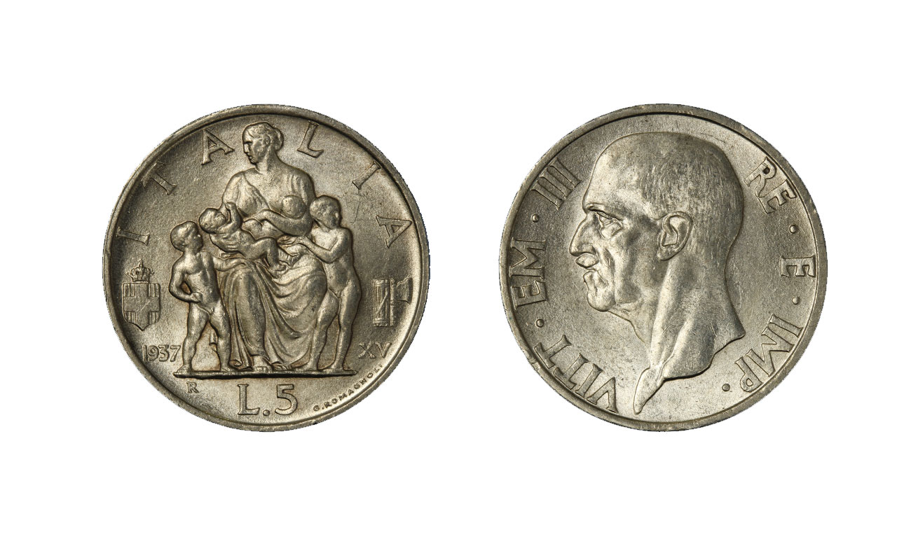 5 lire in argento Fecondit (anno XV) - zecca di Roma