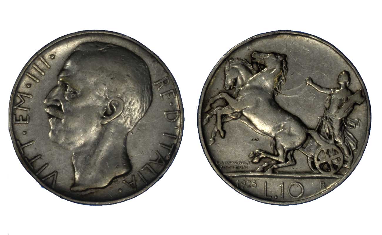 10 lire in argento Biga zecca di Roma