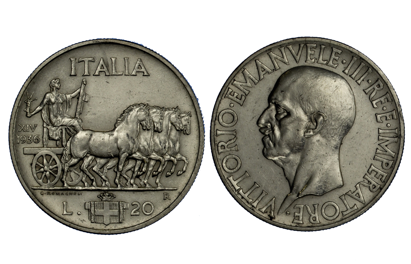 20 lire in argento Impero zecca di Roma