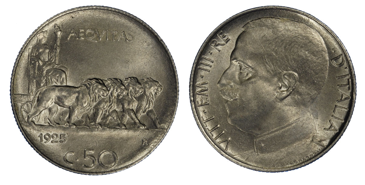 50 centesimi Leoni bordo rigato zecca di Roma