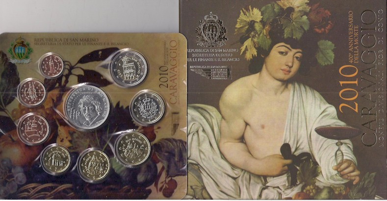 "Caravaggio" - Serie divisionale di 9 monete con 5 euro gr. 18,00 in arg. 925/ - In conf. originale  
