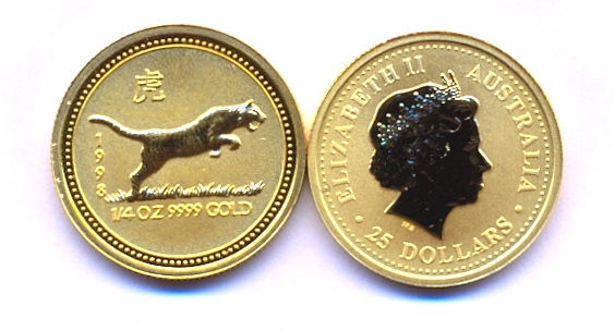 Calendario Cinese - Anno della Tigre - 25 dollari - 1/4 di oncia gr. 7,77 oro 999/000