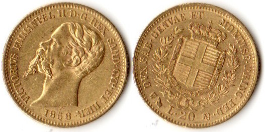 Vittorio Emanuele II 20 lire gr. 6,45 in oro 900/000