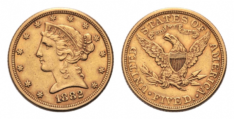 Liberty 5 dollari gr. 8,36 in oro 900/000