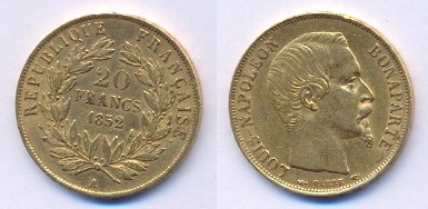 Luigi Napoleone Bonaparte - 20 franchi gr. 6,45 in oro 900/000