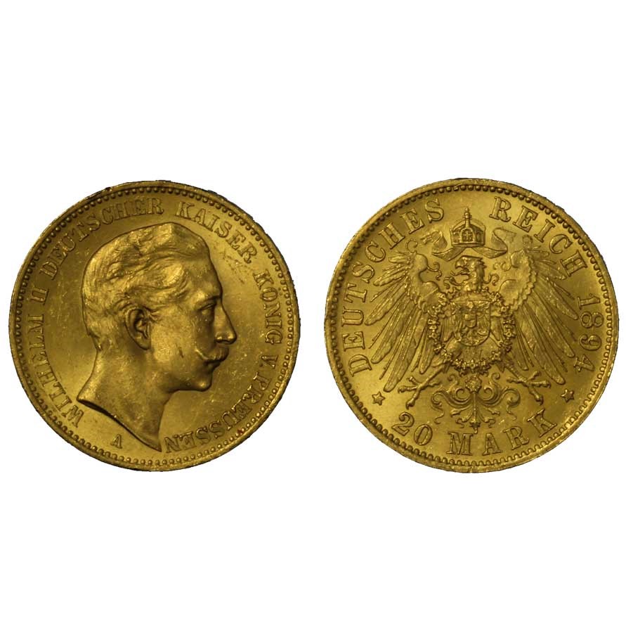 Guglielmo II - aquila grande - 20 marchi gr. 7,96 in oro 900/