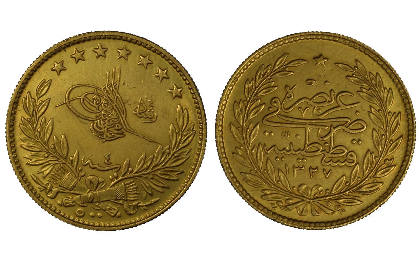 Abdul Hamid II - 500 piastre gr. 36,00 in oro 917/000