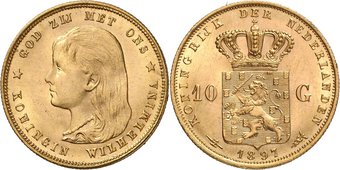 Regina Guglielmina - 10 gulden gr. 6,73 in oro 900/