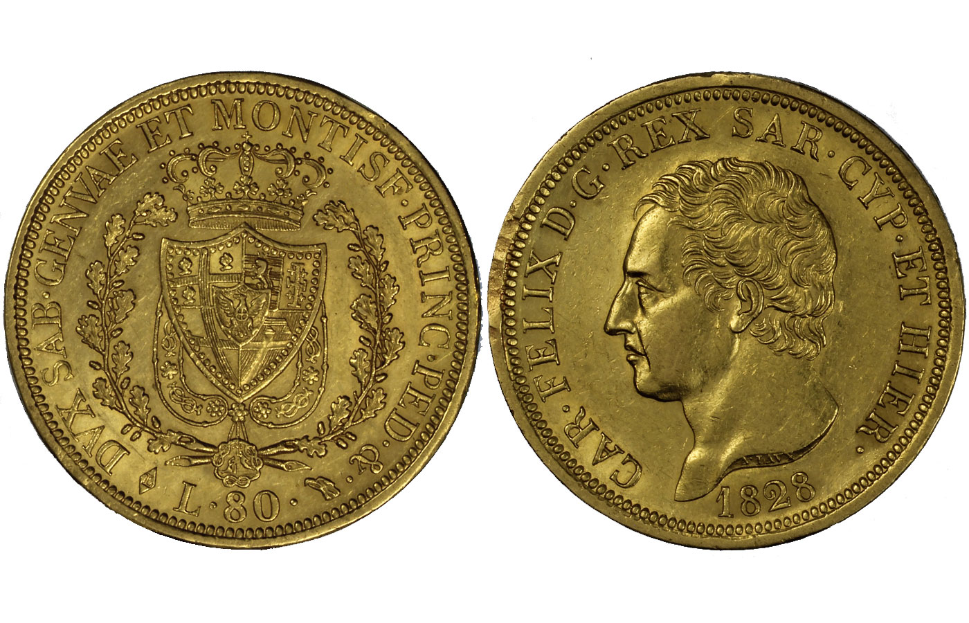 Re Carlo Felice - 80 Lire gr. 25,8 in oro 900/ 