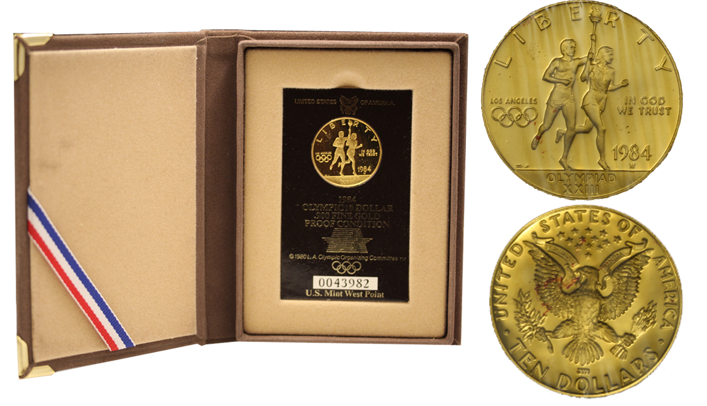 Olimpiadi Los Angeles - 10 dollari gr. 16,71 in oro 900/000 - conf. originale 