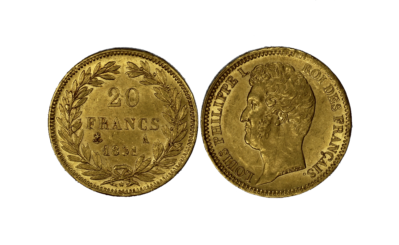Re Luigi Filippo I - 20 Franchi gr. 6,45 in oro 900/ - Taglio in incuso
