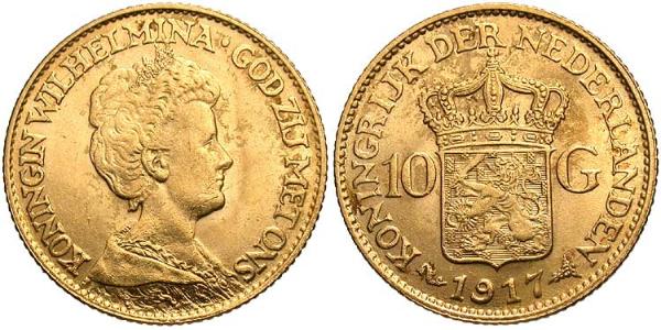 Regina Guglielmina - 10 Gulden gr. 6,73 in oro 900/