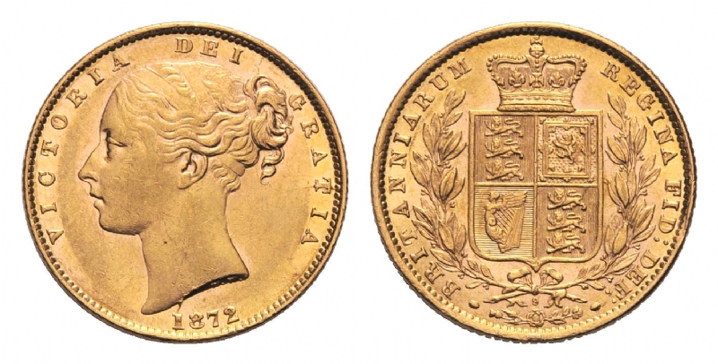 Regina Vittoria con stemma - Sterlina gr. 7,98 in oro 917/000 - PREZZO SPECIALE!! 
