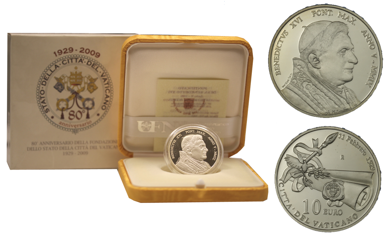 80 Anniv. della fondazione della Citt del Vaticano - 10 Euro commemorativa in argento
