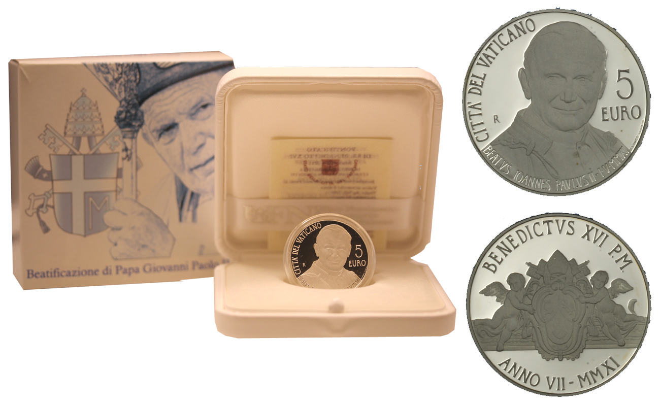 Beatificazione di papa Giovanni Paolo II - 5 Euro commemorativa in argento 