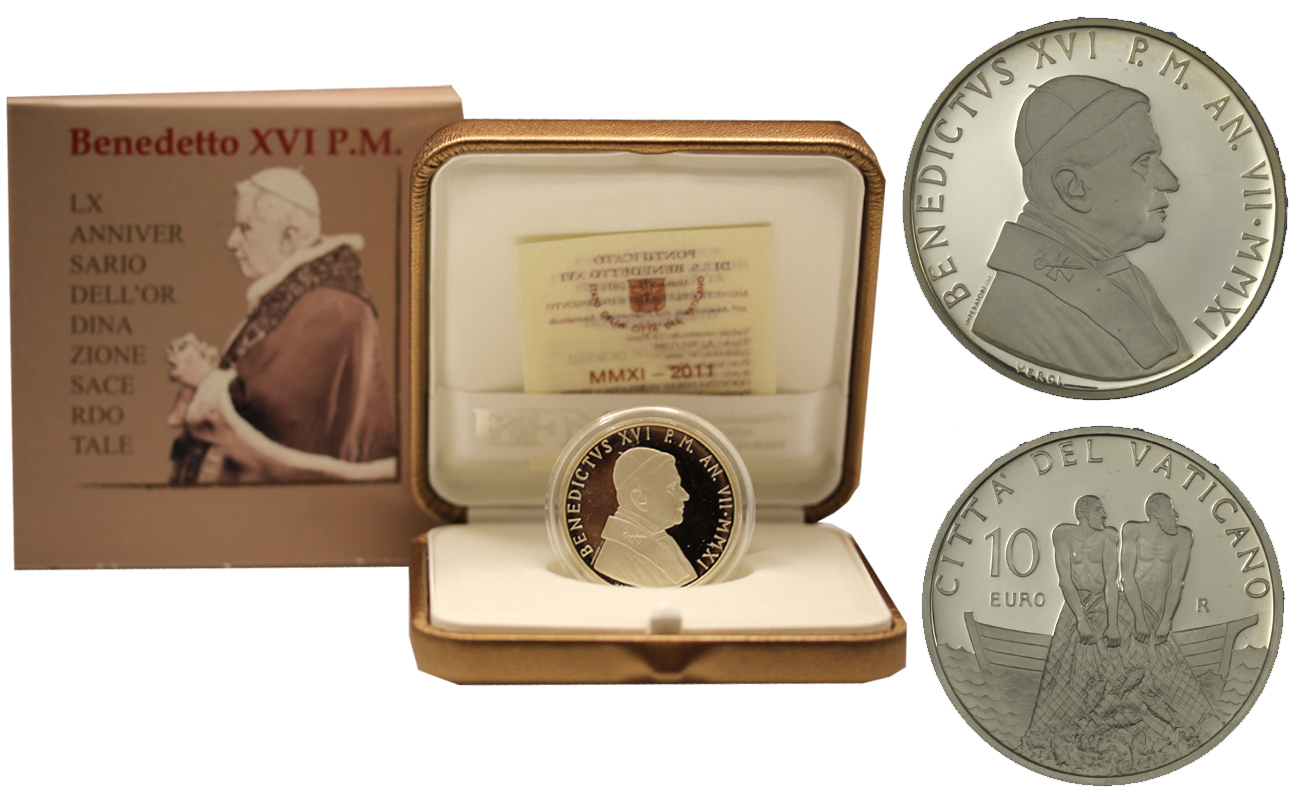 60 Anniv. del Sacerdozio di Benedetto XVI - 10 euro commemorativa in argento