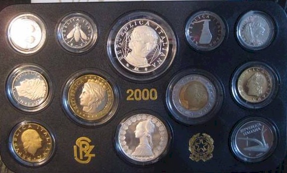 Serie completa di 12 monete confezionate con L. 1000 "G.Bruno"