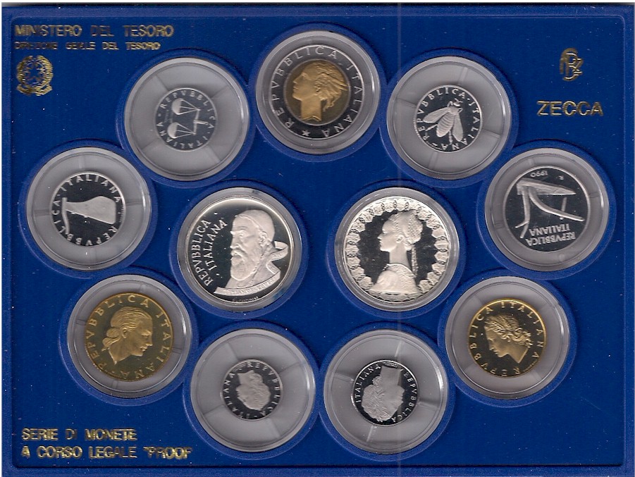Serie completa di 11 monete confezionate con L.500 "Tiziano"