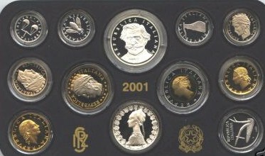 Serie completa di 12 monete confezionate con L.1000 "Giuseppe Verdi"