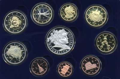 Serie completa di 10 monete in confezione ufficiale con moneta da 5 euro in Ag "500 Anniv. Affreschi Cappella Sistina"