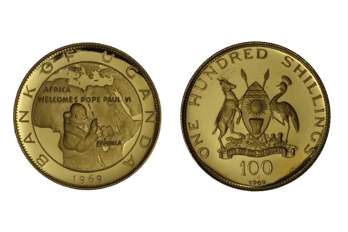 Visita Paolo VI  - 100 scellini gr.13,82 in oro 900/000 