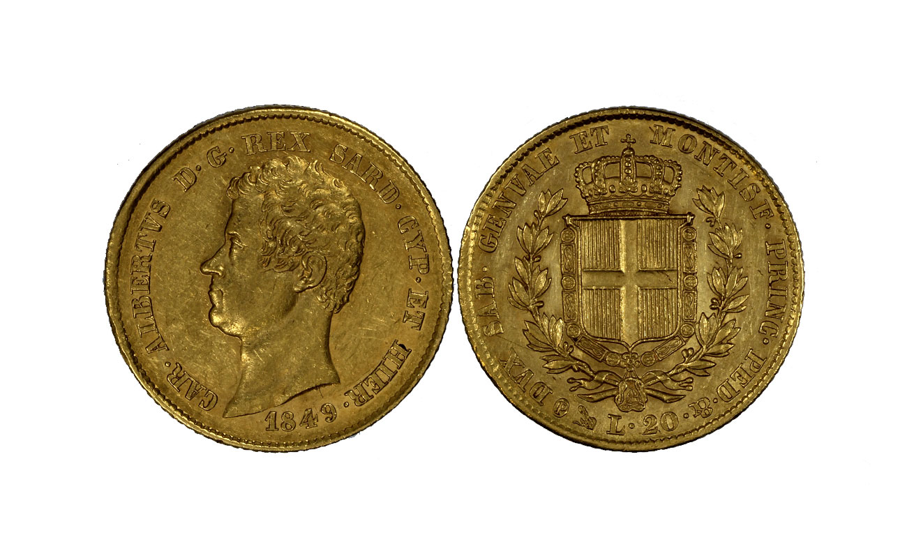 Re Carlo Alberto - 20 lire zecca di Genova gr.6,45 in oro 900/