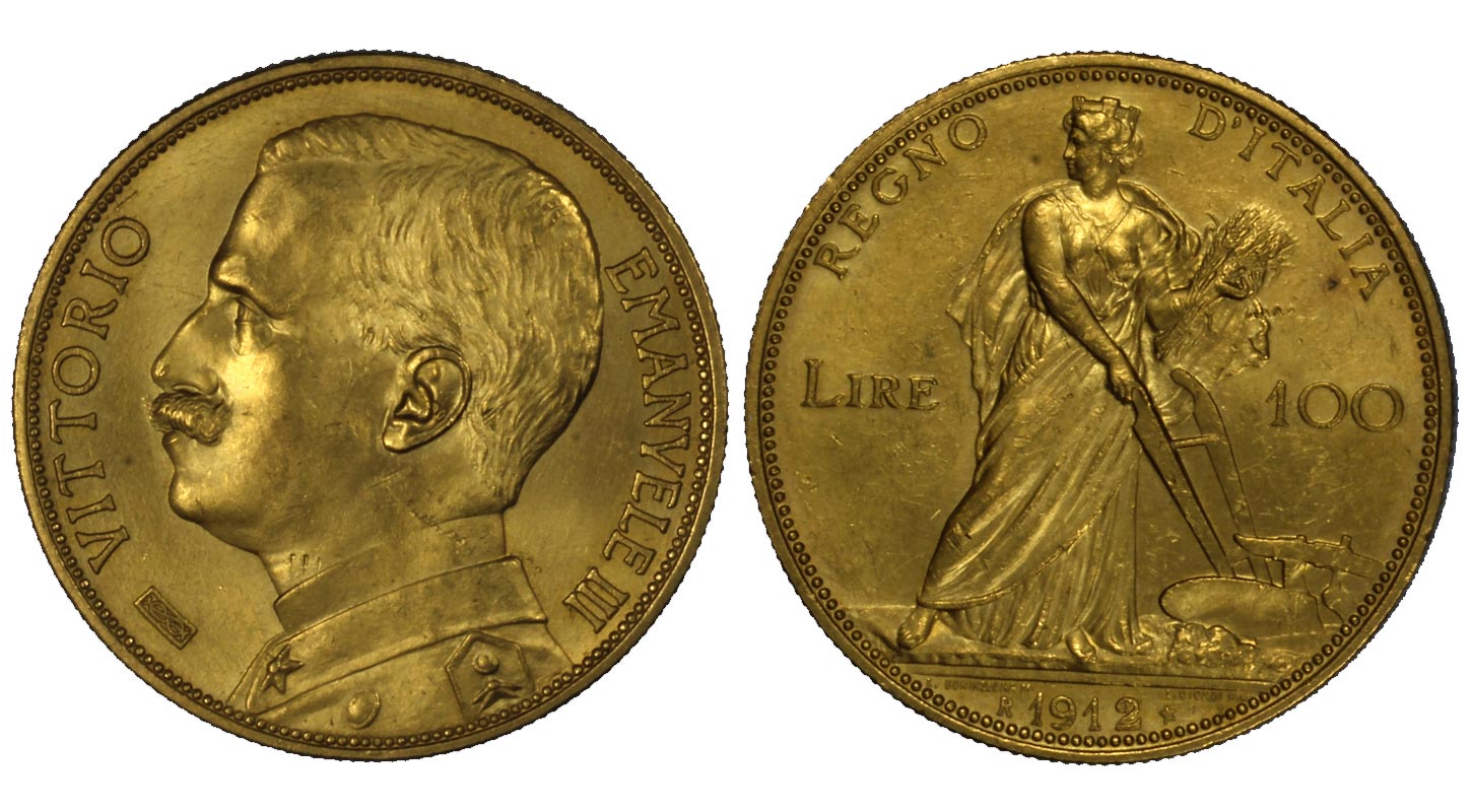 "Aratrice" - 100 Lire gr.32,25 in oro 900/