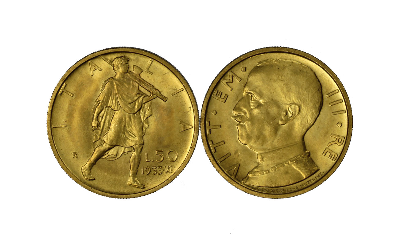 "Littore" - Re Vittorio Emanuele III - 50 Lire gr. 4,40 in oro 900/°°°