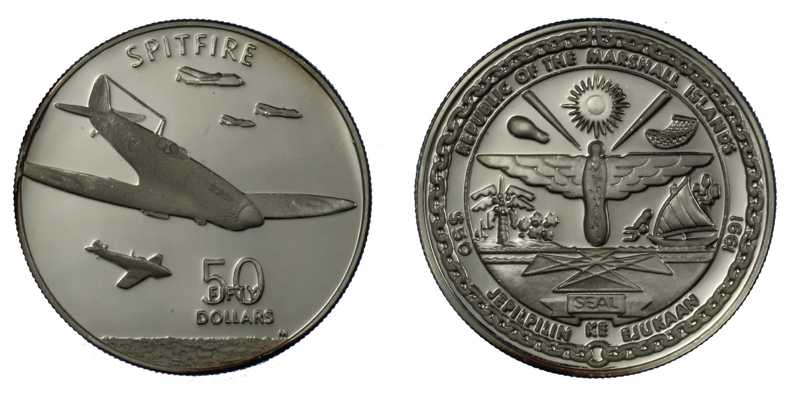"Aerei della Seconda Guerra Mondiale" - Lotto di 9 monete da 50 dollari (oncia) gr. 31,103 in ag. 999/000