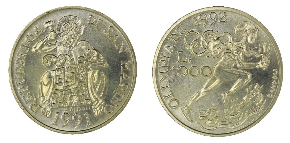 1000 lire gr. 14,60 cad. in ag. 835/000 - Lotto di 20 pezzi