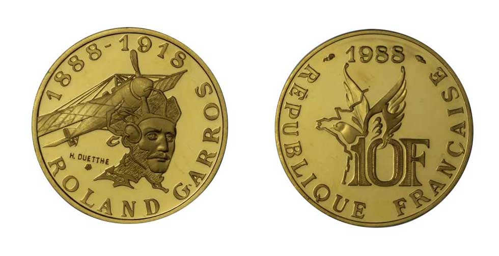 "Roland Garros" 10 franchi gr. 12,00 in oro 920/000