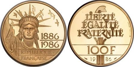 "Centenario Statua della Libert" - 100 franchi gr. 15,00 in oro 900/
