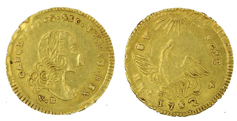 Carlo di Borbone - Oncia 7° tipo gr.4,40 in oro 906/°°°