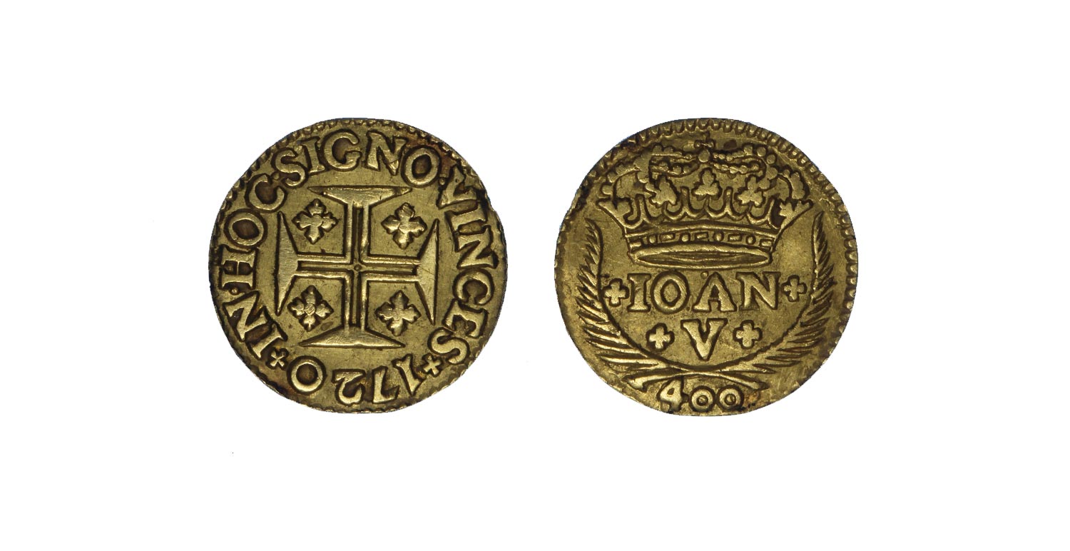 Re Giovanni V - 400 Reis gr. 1,06 in oro 917/