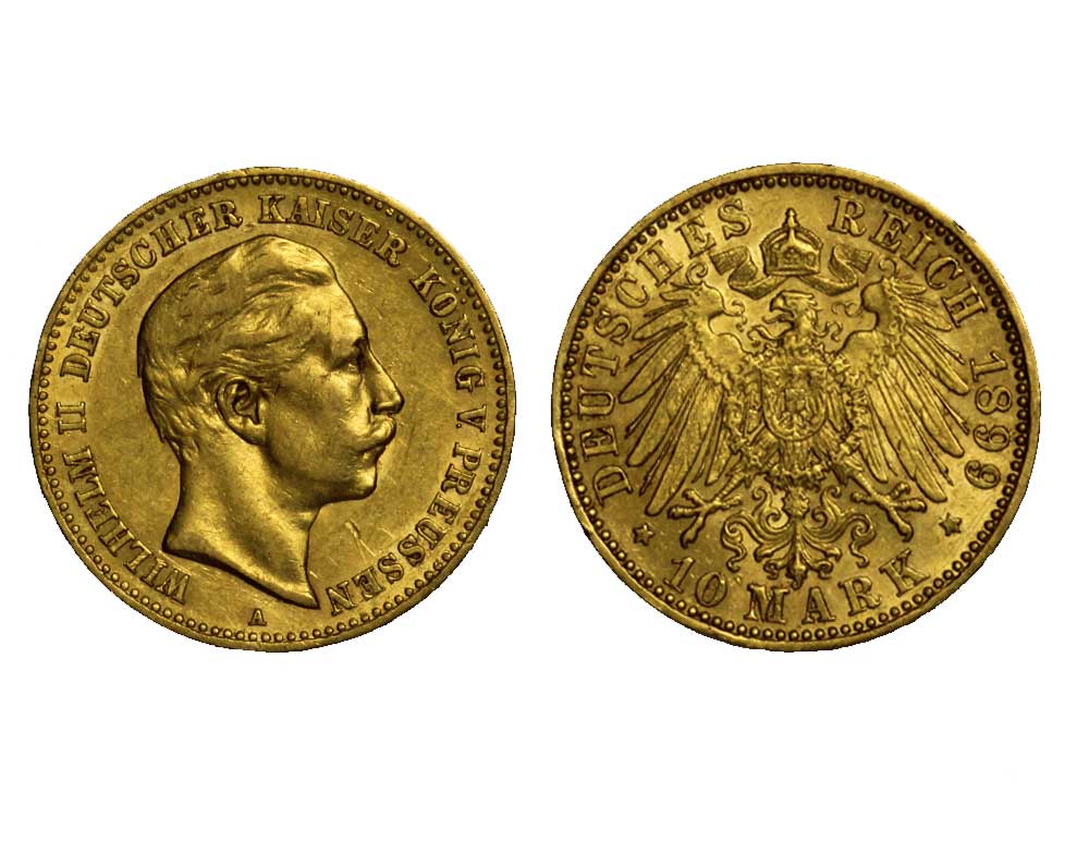 Guglielmo II - 10 marchi gr. 3,98 in oro 900/000