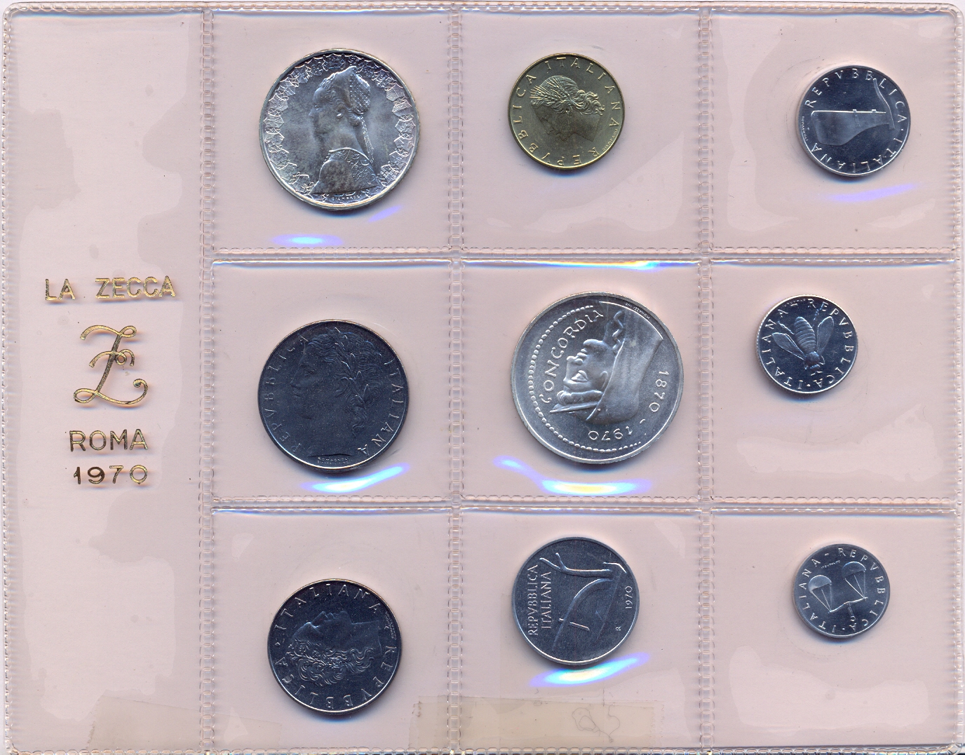Serie divisionale di 9 monete con 500 e 1000 lire gr.tot. 25,60 in arg. 835/ - Lotto di 10 pezzi