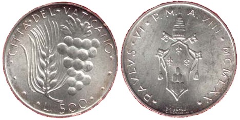 Papa Paolo VI - 500 lire gr.11,00 in ag.835/000 - Lotto di 20 pezzi