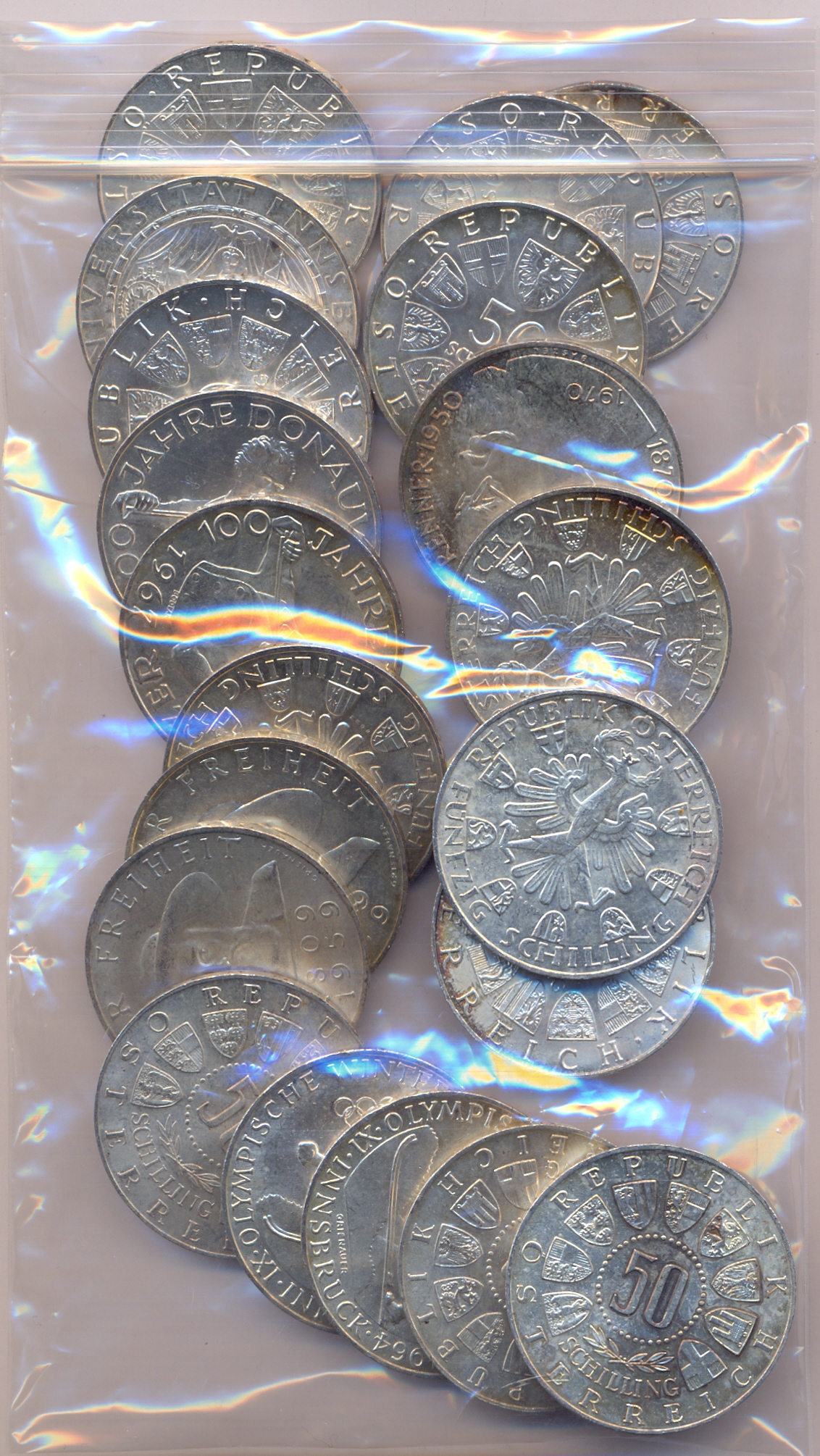 50 scellini gr. 20,00  in argento 900/000 - Lotto di 20 monete 