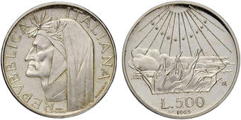 Dante - Monete da Lire 500 gr. 11,00 in ag. 835/000 - Lotto di 20 pezzi
