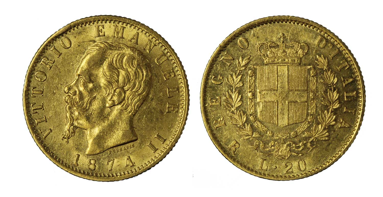 20 lire zecca di Roma gr.6,45 in oro 900/ - colpo sul bordo