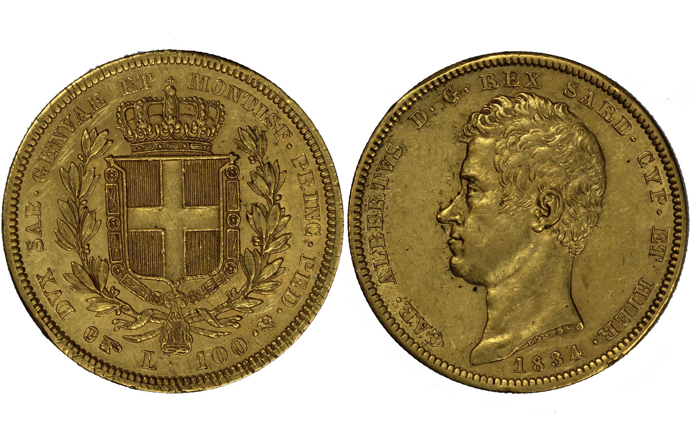 Re Carlo Alberto - 100 lire gr. 32,25 in oro 900/