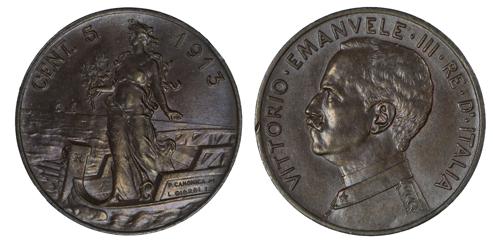  5 centesimi Italia su Prora zecca di Roma 