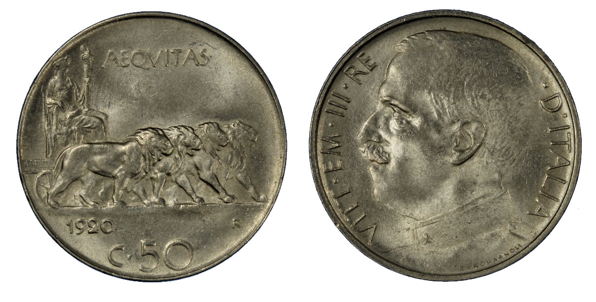  50 centesimi Leoni bordo liscio zecca di Roma 