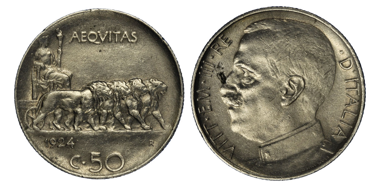 50 centesimi Leoni bordo rigato zecca di Roma 