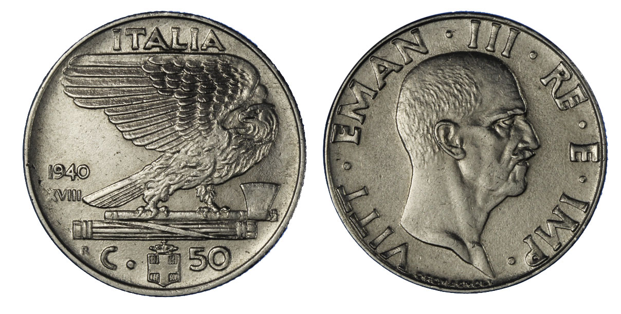 50 centesimi Impero (anno XVIII) magnetica zecca di Roma 