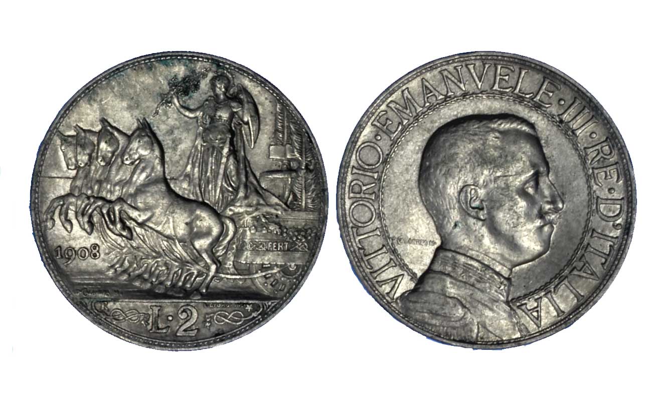2 lire in argento Aquila Sabauda zecca di Roma 