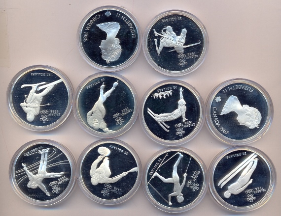 "Olimpiadi di Calgary" 20 dollari gr. 34,107 cad. in ag.925/000 - Serie completa di 10 pezzi
