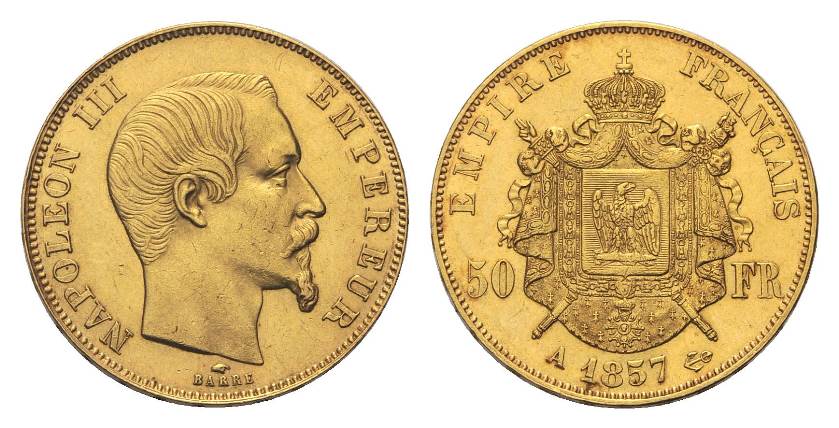 "Napoleone III" - 50 franchi gr. 16,129 in oro 900/